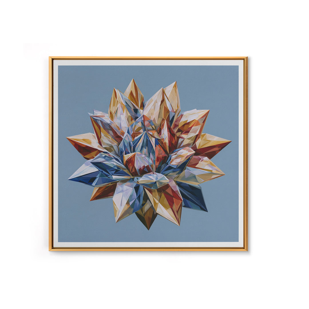 Crystal Lotus Arrangement Framed Canvas Print, Sacred Geometry Art, Living Room Decor, Fine Art, Geometry, Mandala Wall Art, SGA-1x1-44