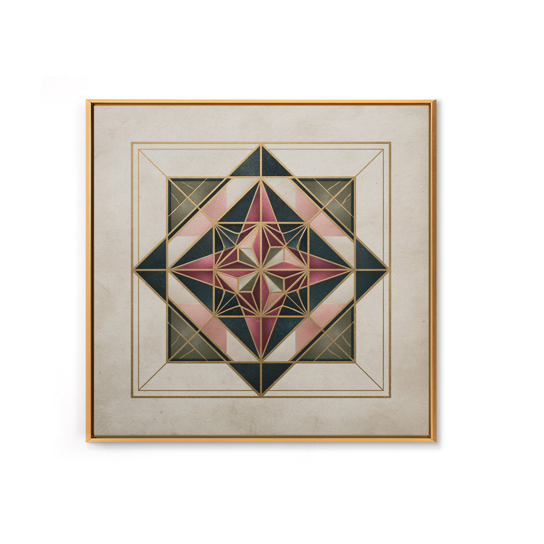 Gold Line Compass Mandala on Parchment Canvas Print, Sacred Geometry Art, Gallery Decor, Living Room Decor, Abstract Art, SGA-1x1-45