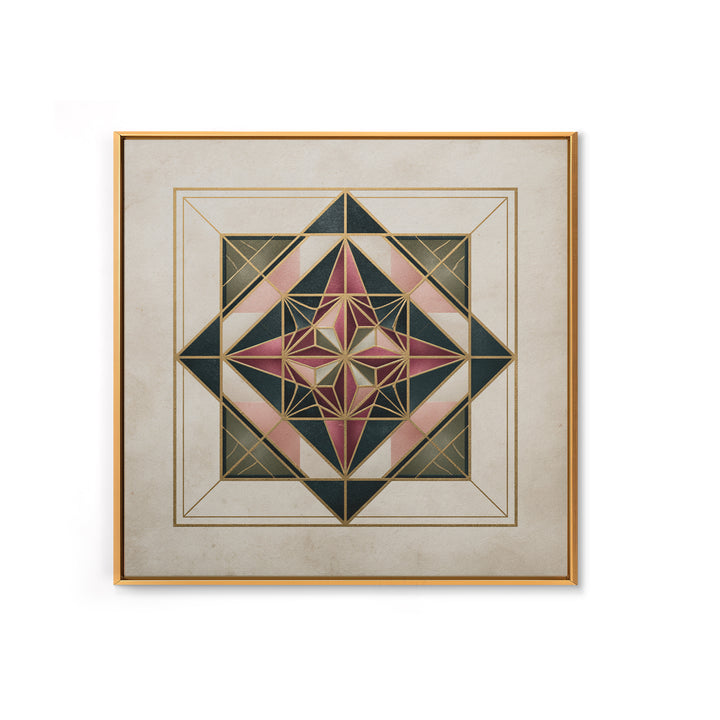 Gold Line Compass Mandala on Parchment Canvas Print, Sacred Geometry Art, Gallery Decor, Living Room Decor, Abstract Art, SGA-1x1-45