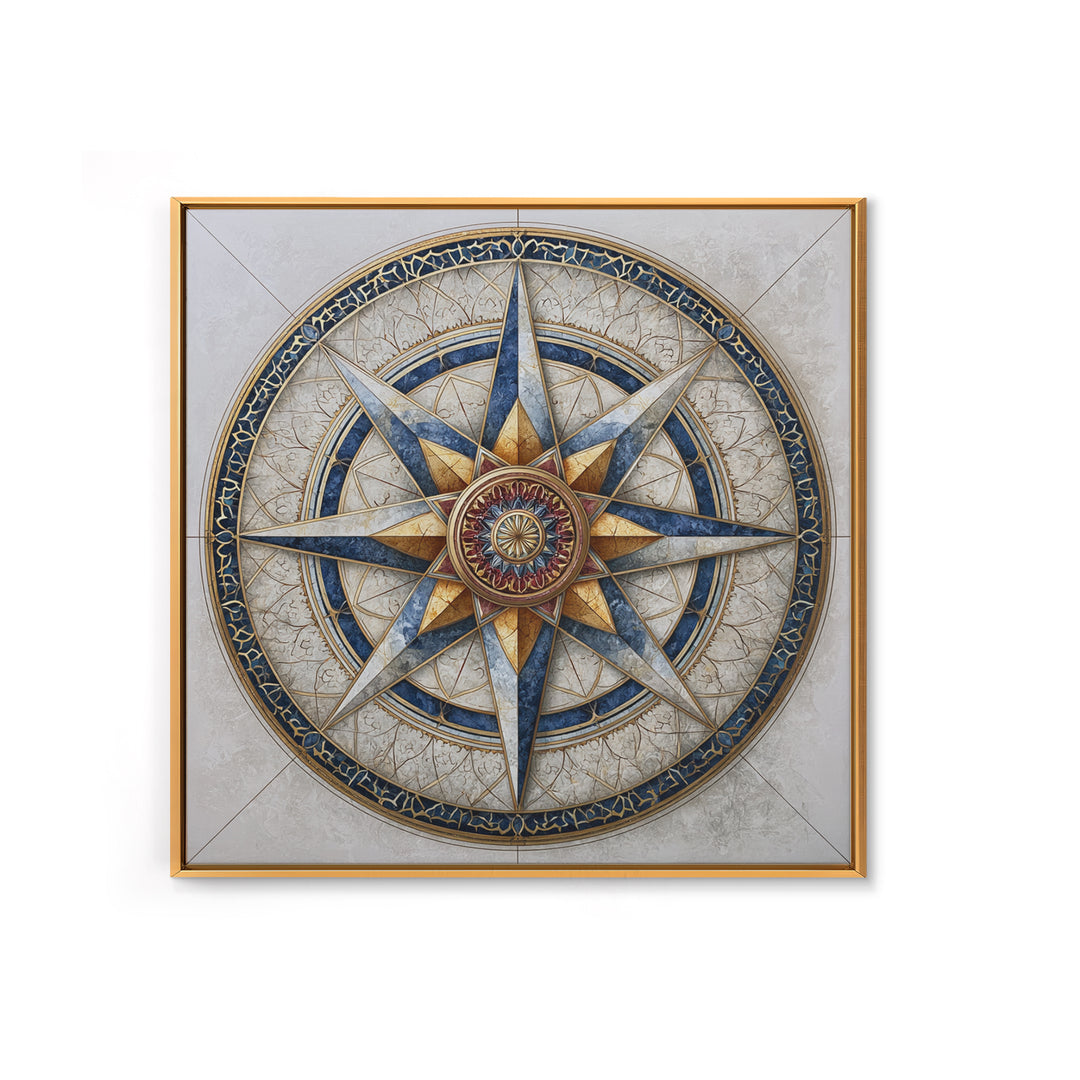 Gold Line Compass Mandala on Parchment Canvas Print, Sacred Geometry Art, Gallery Decor, Living Room Decor, Abstract Art, SGA-1x1-69