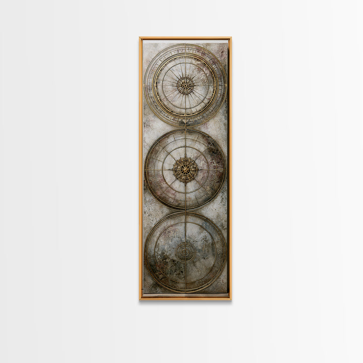 Gold Line Compass Mandala on Parchment Canvas Print, Sacred Geometry Art, Gallery Decor, Living Room Decor, Abstract Art, SGA-1x3-9