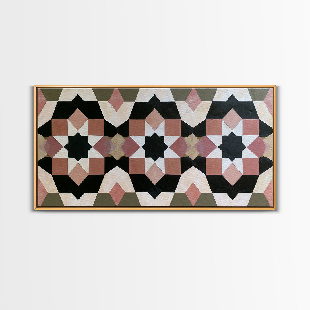 Moroccan Sacred Tile Star Pattern Framed Canvas Print, Sacred Geometry Art, Fine Art Print, Living Room Decor, Geometry, SGA-2x1-20