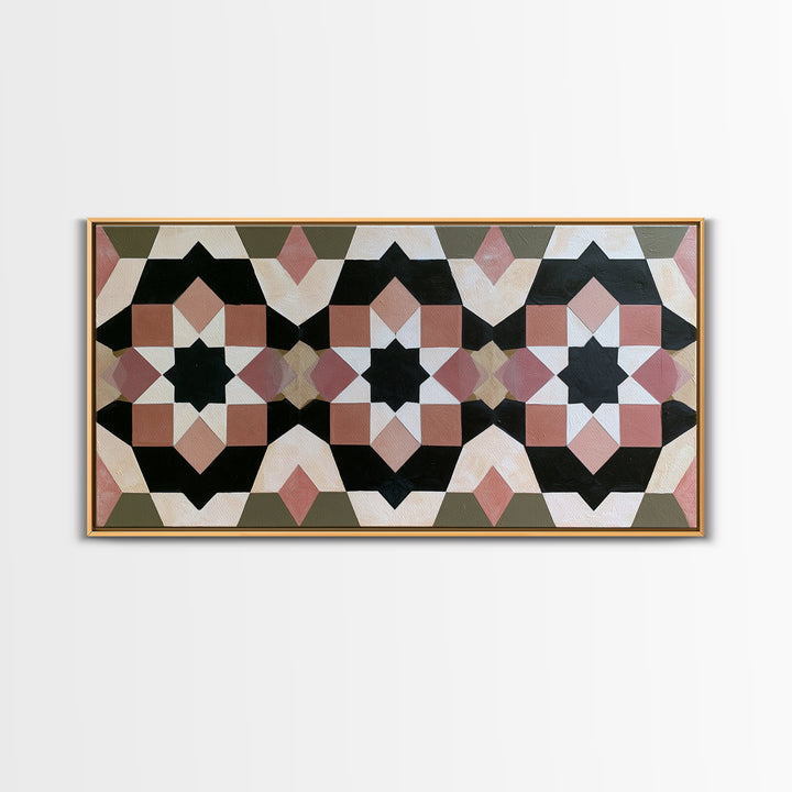 Moroccan Sacred Tile Star Pattern Framed Canvas Print, Sacred Geometry Art, Fine Art Print, Living Room Decor, Geometry, SGA-2x1-20
