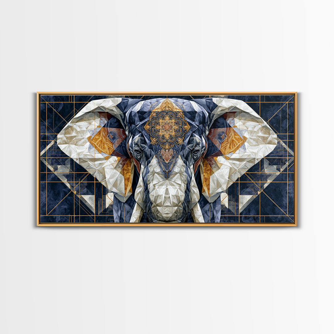 Geometric Elephant with Ornate Mandala Lines Canvas Print, Sacred Geometry Art, Contemporary Art, Living Room Decor, Geometry, SGA-2x1-54