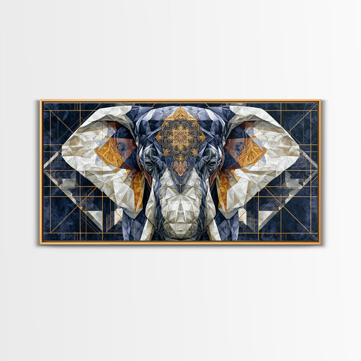 Geometric Elephant with Ornate Mandala Lines Canvas Print, Sacred Geometry Art, Contemporary Art, Living Room Decor, Geometry, SGA-2x1-54