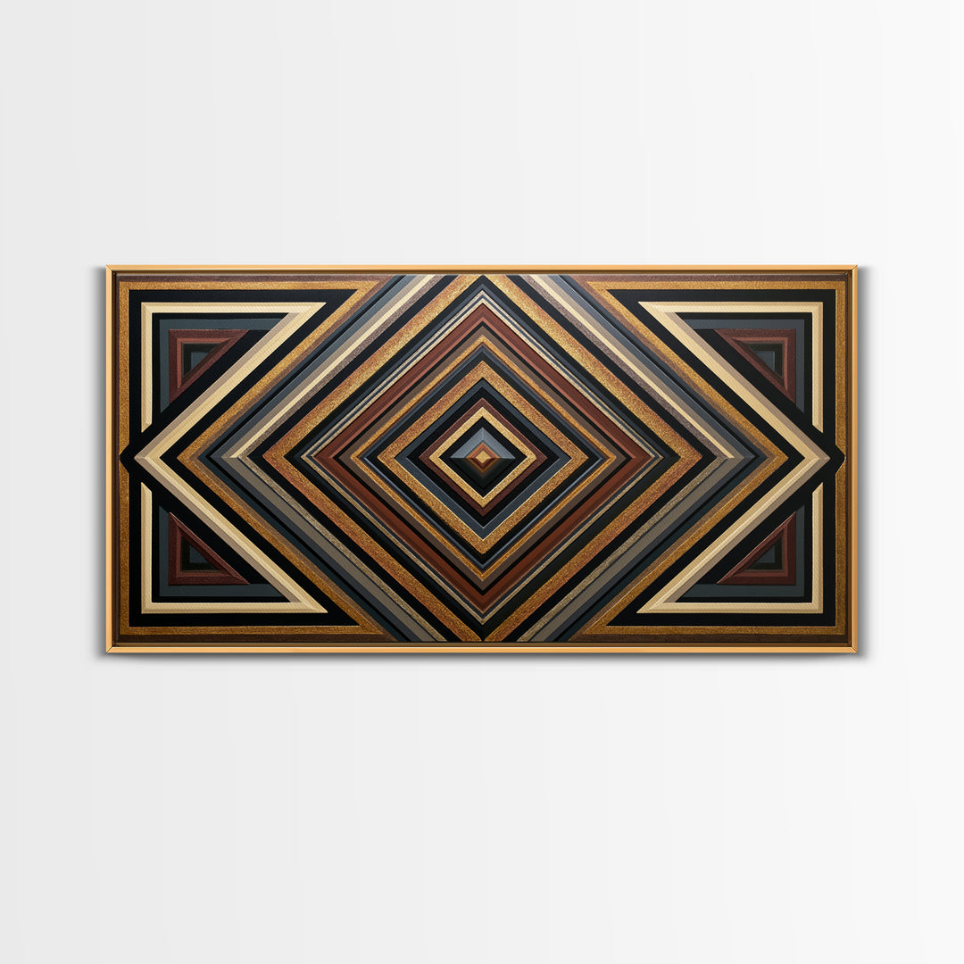 Black and Gold Geometric Rosette Framed Canvas Print, Sacred Geometry Art, Printable, Living Room Decor, Abstract Art, Geometry, SGA-2x1-56
