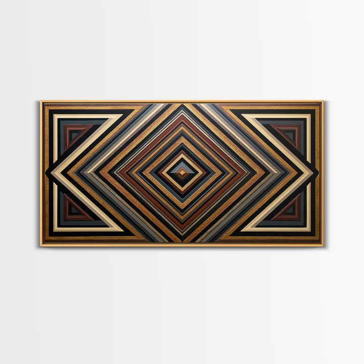 Black and Gold Geometric Rosette Framed Canvas Print, Sacred Geometry Art, Printable, Living Room Decor, Abstract Art, Geometry, SGA-2x1-56