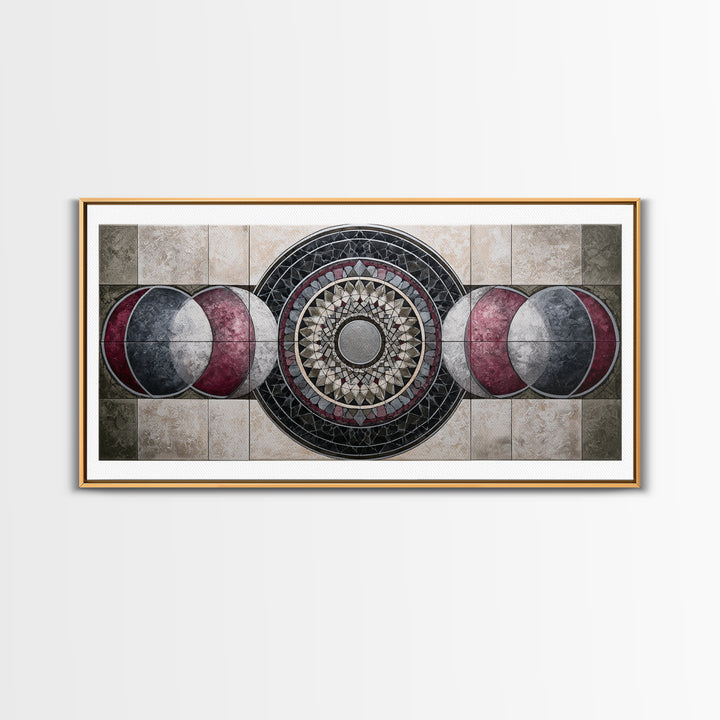 Moon Phase Mandala Canvas Print, Sacred Geometry Art, Wall Art, Living Room Decor, Fine Art, Geometry, Wall Art Print, SGA-2x1-58