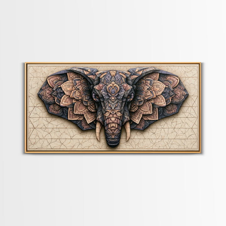 Geometric Elephant with Ornate Mandala Lines Canvas Print, Sacred Geometry Art, Luxury Decor, Living Room Decor, Geometry, SGA-2x1-6