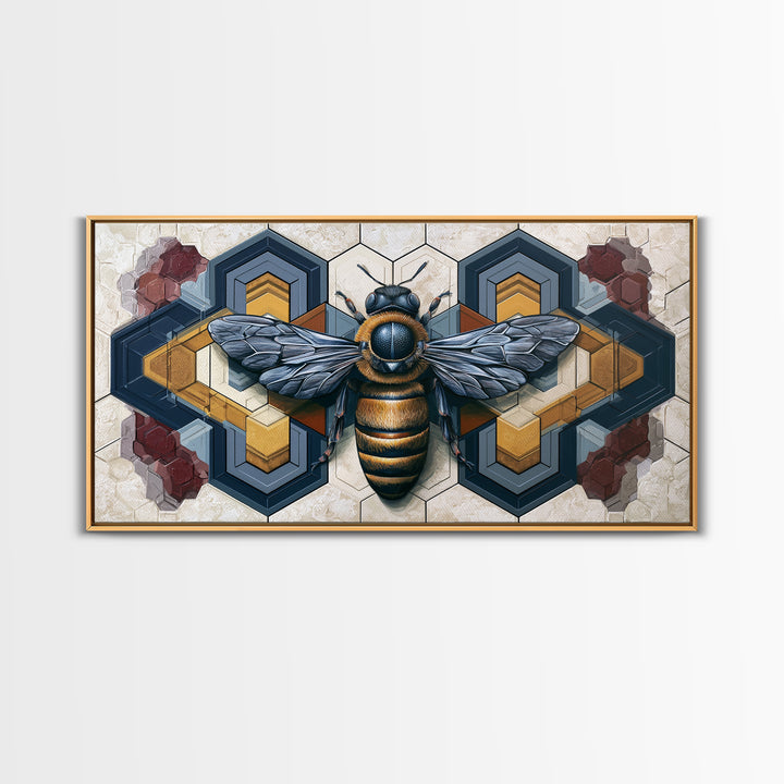 Hexagon Honeycomb Pattern Framed Canvas Print, Sacred Geometry Art, Living Room Decor, Oil Painting, Geometry, SGA-2x1-60