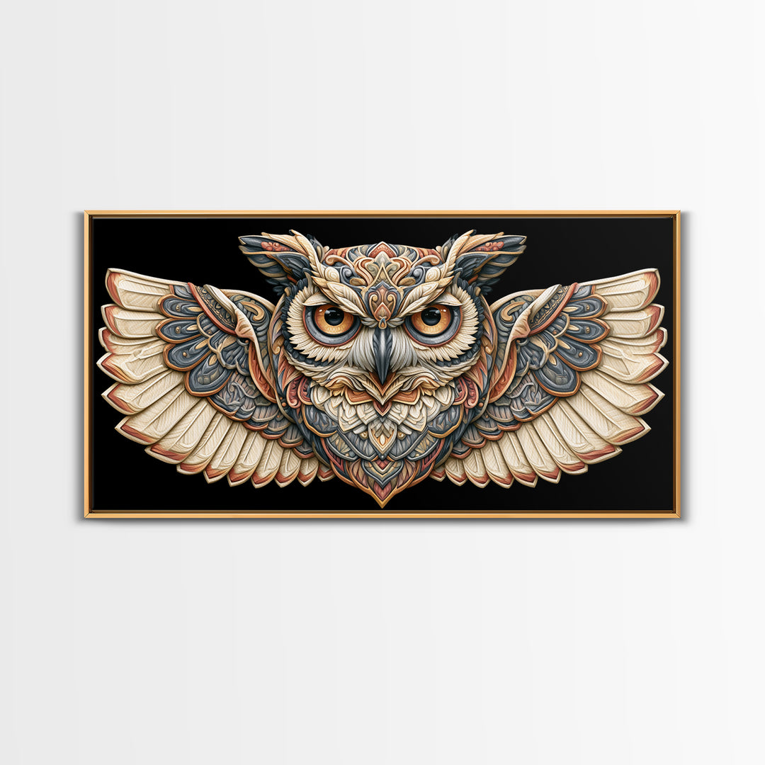 Sacred Owl Formed from Symmetrical Linework Canvas Print, Sacred Geometry Art, Room Decor, Living Room Decor, Abstract Art, SGA-2x1-62