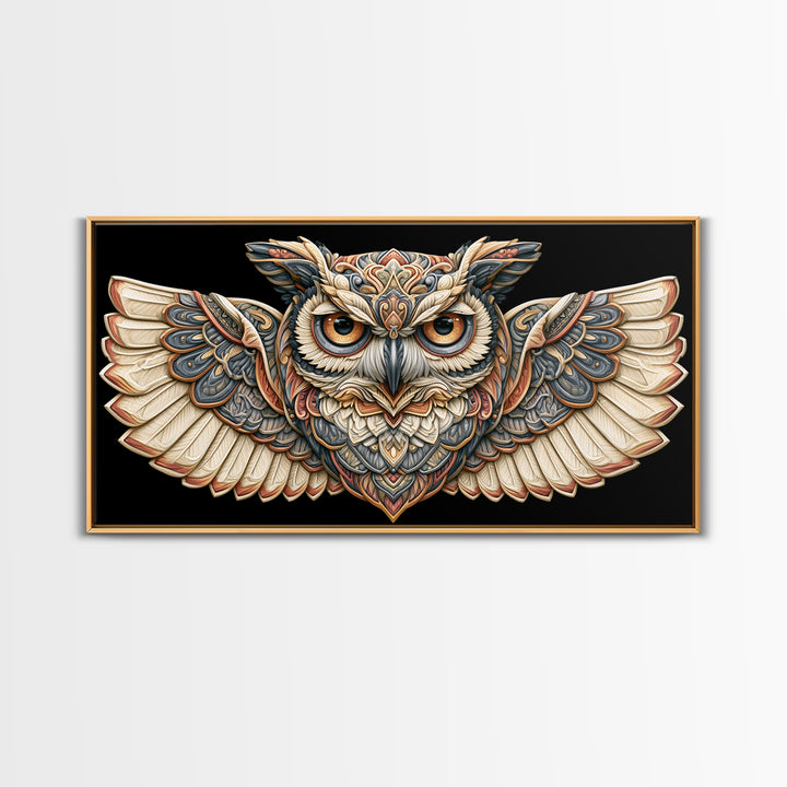 Sacred Owl Formed from Symmetrical Linework Canvas Print, Sacred Geometry Art, Room Decor, Living Room Decor, Abstract Art, SGA-2x1-62