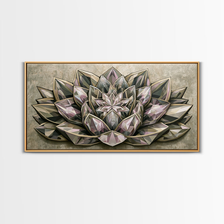 Crystal Lotus Arrangement Canvas Print, Sacred Geometry Art, Digital Wall Art, Living Room Decor, Fine Art, Geometry, SGA-2x1-64