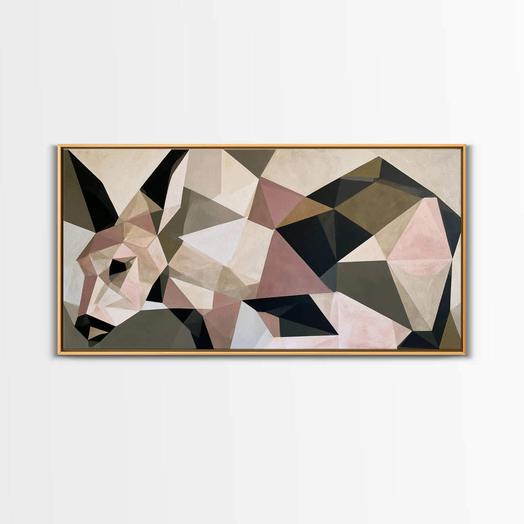 Sacred Deer Formed from Geometric Facets Framed Canvas Print, Sacred Geometry Art, Boho Decor, Living Room Decor, Geometry, SGA-2x1-99