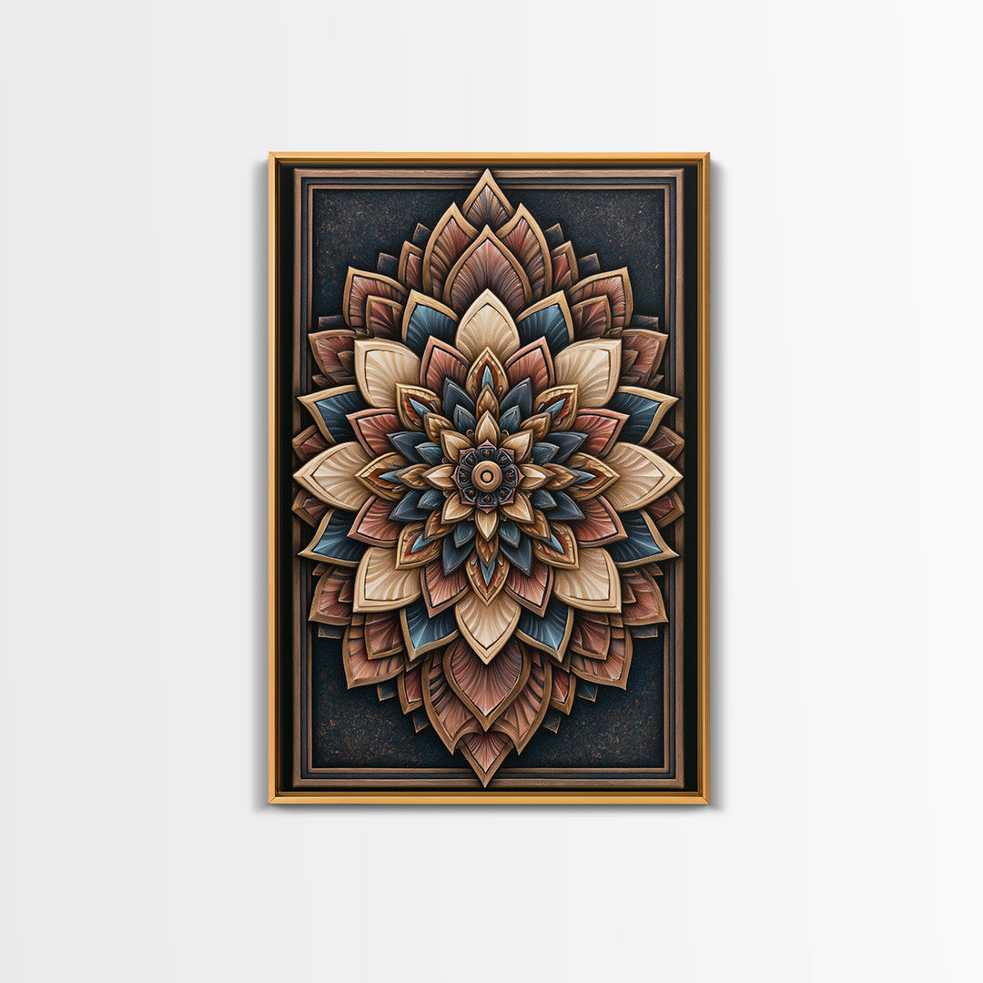 Mandala Lotus with Precise Radial Symmetry Canvas Print, Sacred Geometry Art, Luxury Decor, Living Room Decor, Geometry, SGA-2x3-10