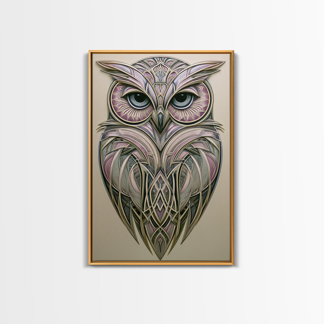 Sacred Owl Formed from Symmetrical Linework Canvas Print, Sacred Geometry Art, Statement Artwork, Living Room Decor, Geometry, SGA-2x3-2