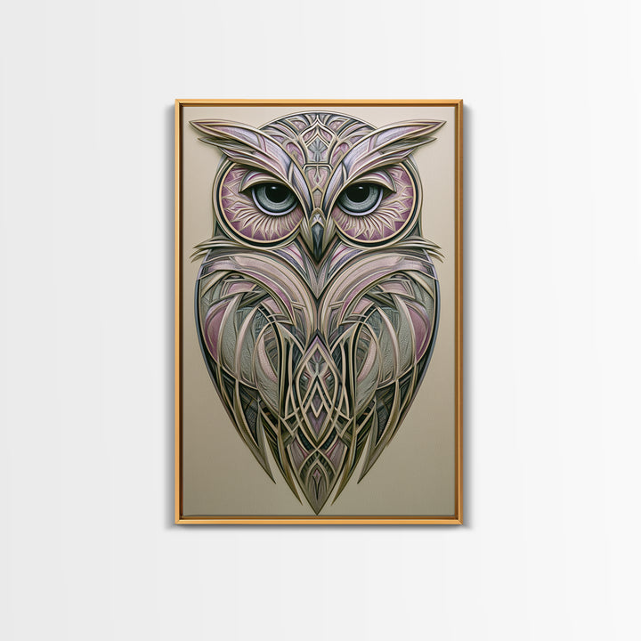 Sacred Owl Formed from Symmetrical Linework Canvas Print, Sacred Geometry Art, Statement Artwork, Living Room Decor, Geometry, SGA-2x3-2
