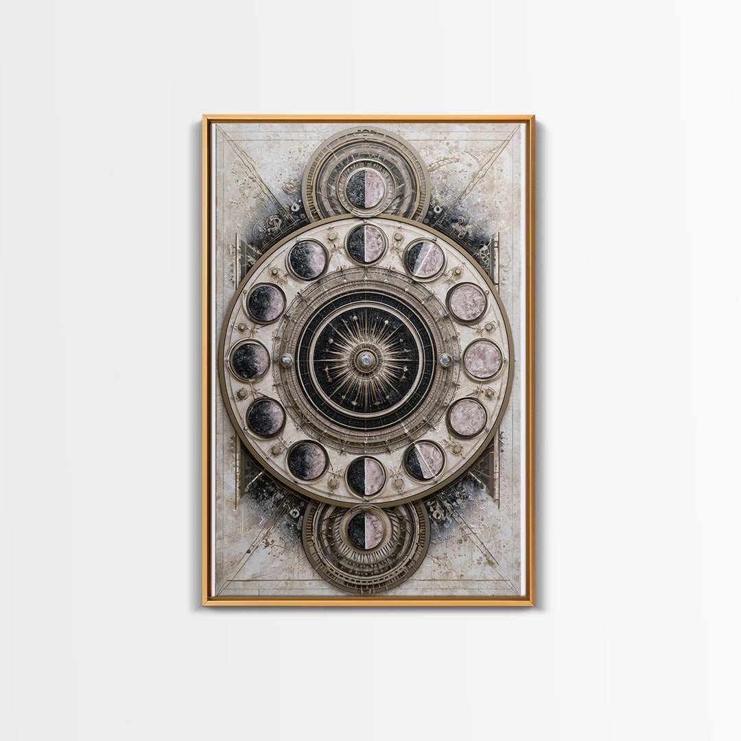 Moon Phase Mandala Framed Canvas Print, Sacred Geometry Art, Textured Painting, Living Room Decor, Fine Art, Geometry, SGA-2x3-46