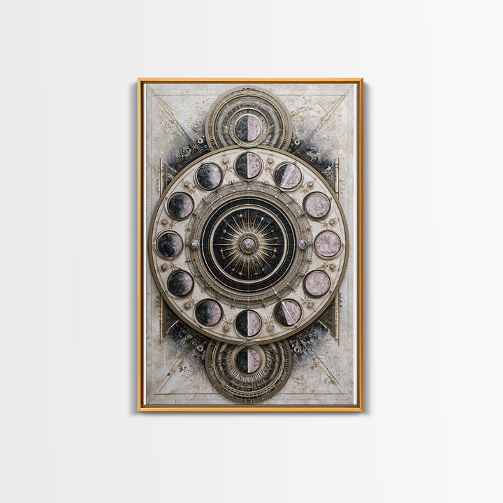 Moon Phase Mandala Framed Canvas Print, Sacred Geometry Art, Textured Painting, Living Room Decor, Fine Art, Geometry, SGA-2x3-46