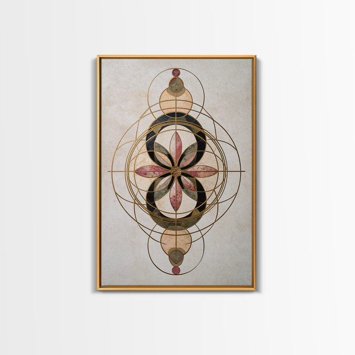 Gold Line Compass Mandala on Parchment Canvas Print, Sacred Geometry Art, Wall Art Print, Living Room Decor, Abstract Art, SGA-2x3-77