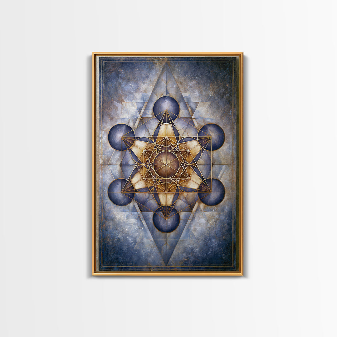 Metatron Cube with Celestial Background Framed Canvas Print, Sacred Geometry Art, Boho Decor, Living Room Decor, Abstract Art, SGA-2x3-83