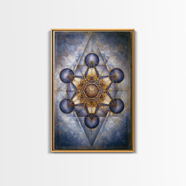 Metatron Cube with Celestial Background Framed Canvas Print, Sacred Geometry Art, Boho Decor, Living Room Decor, Abstract Art, SGA-2x3-83
