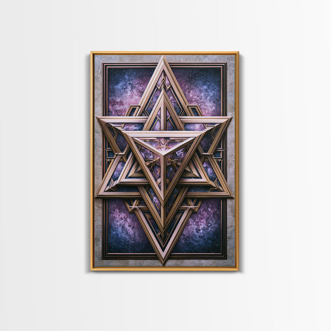 Star Tetrahedron with Watercolor Galaxy Wash Canvas Print, Sacred Geometry Art, Digital Wall Art, Living Room Decor, Geometry, SGA-2x3-88