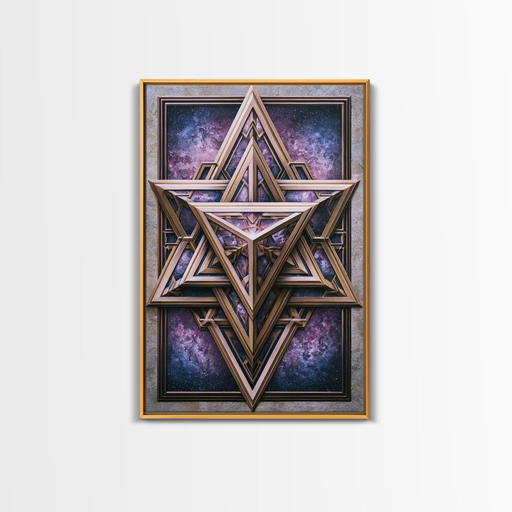 Star Tetrahedron with Watercolor Galaxy Wash Canvas Print, Sacred Geometry Art, Digital Wall Art, Living Room Decor, Geometry, SGA-2x3-88