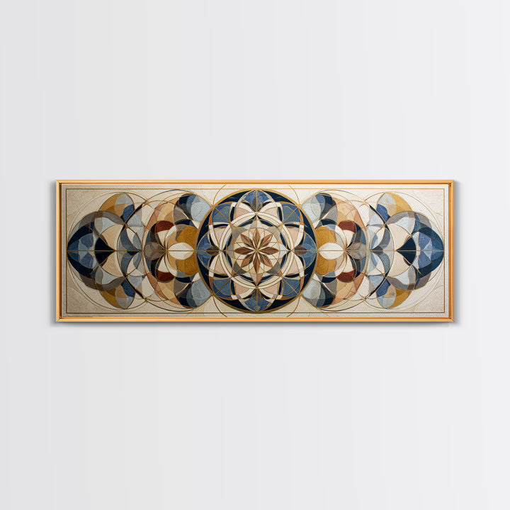 Gold Line Compass Mandala on Parchment Canvas Print, Sacred Geometry Art, Living Room Decor, Geometry, Mandala Wall Art, SGA-3x1-13