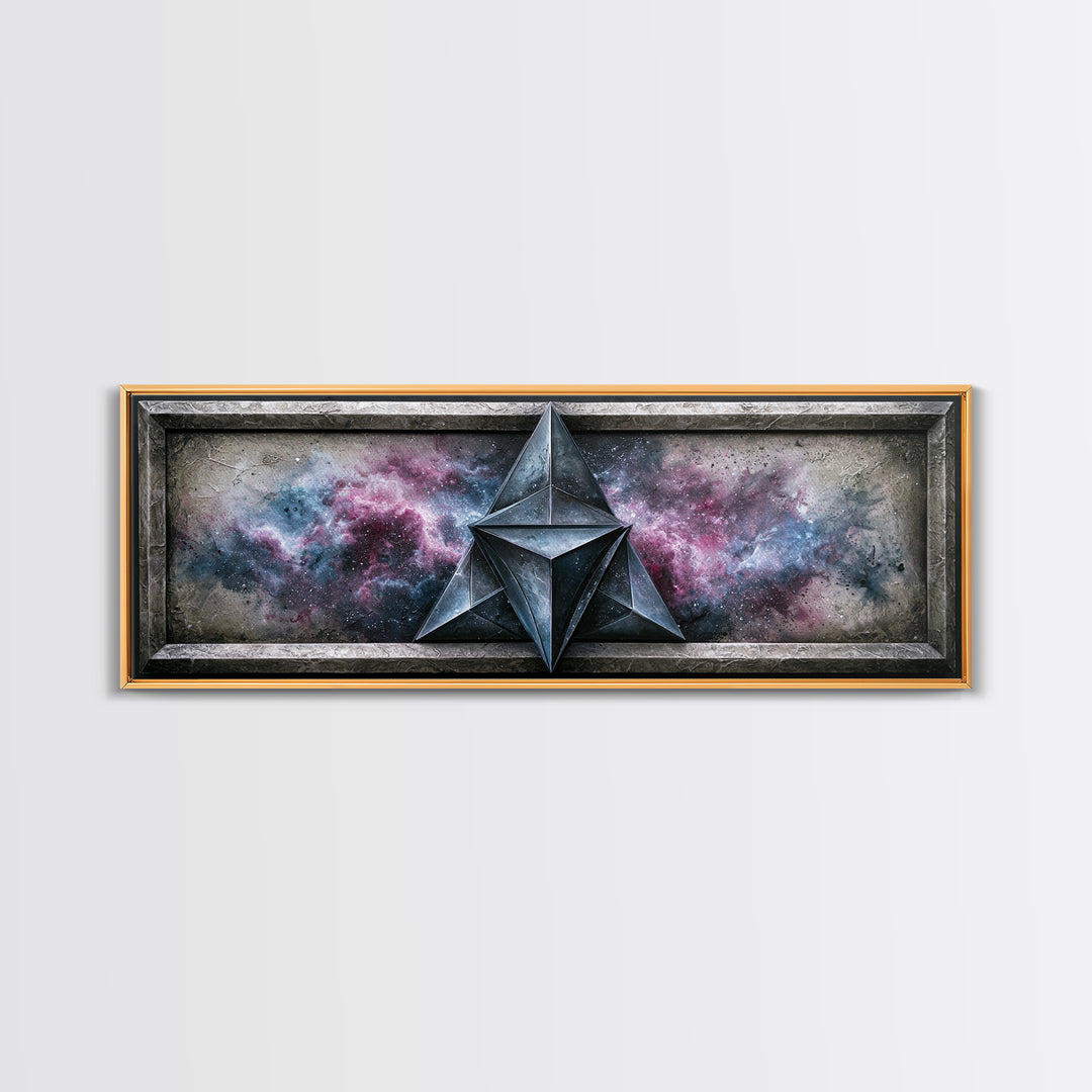 Star Tetrahedron with Watercolor Galaxy Wash Canvas Print, Sacred Geometry Art, Spiritual Wall Art, Living Room Decor, Geometry, SGA-3x1-24
