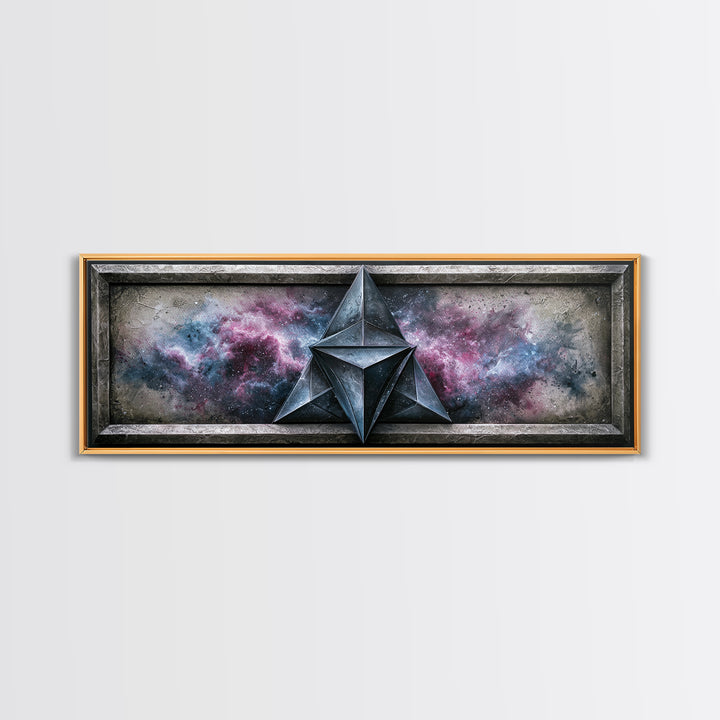 Star Tetrahedron with Watercolor Galaxy Wash Canvas Print, Sacred Geometry Art, Spiritual Wall Art, Living Room Decor, Geometry, SGA-3x1-24