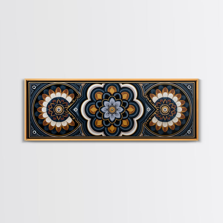 Black and Gold Geometric Rosette Canvas Print, Sacred Geometry Art, Rustic Home Decor, Living Room Decor, Abstract Art, SGA-3x1-4