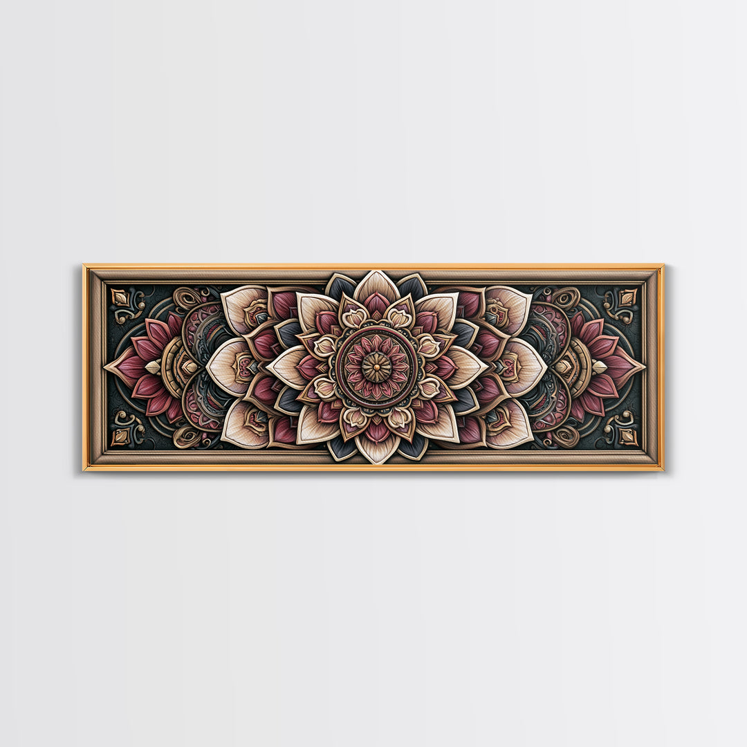 Mandala Lotus with Precise Radial Symmetry Canvas Print, Sacred Geometry Art, Boho Decor, Living Room Decor, Fine Art, Geometry, SGA-3x1-66