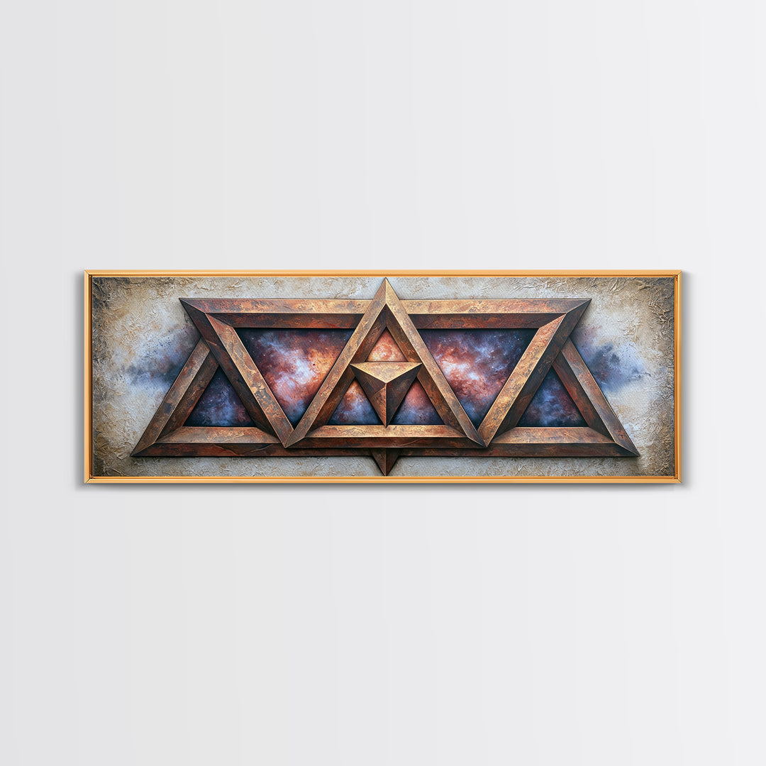 Star Tetrahedron with Watercolor Galaxy Wash Framed Canvas Print, Sacred Geometry Art, Wall Art, Living Room Decor, Geometry, SGA-3x1-72