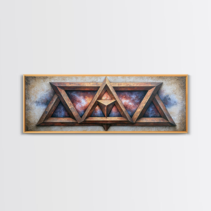 Star Tetrahedron with Watercolor Galaxy Wash Framed Canvas Print, Sacred Geometry Art, Wall Art, Living Room Decor, Geometry, SGA-3x1-72