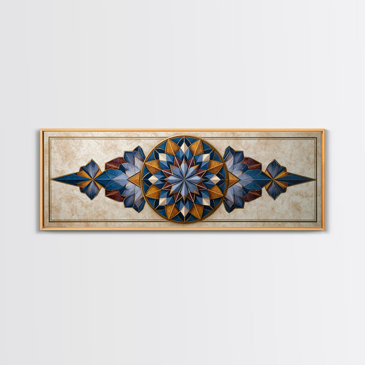 Gold Line Compass Mandala on Parchment Canvas Print, Sacred Geometry Art, Rustic Home Decor, Living Room Decor, Abstract Art, SGA-3x1-85