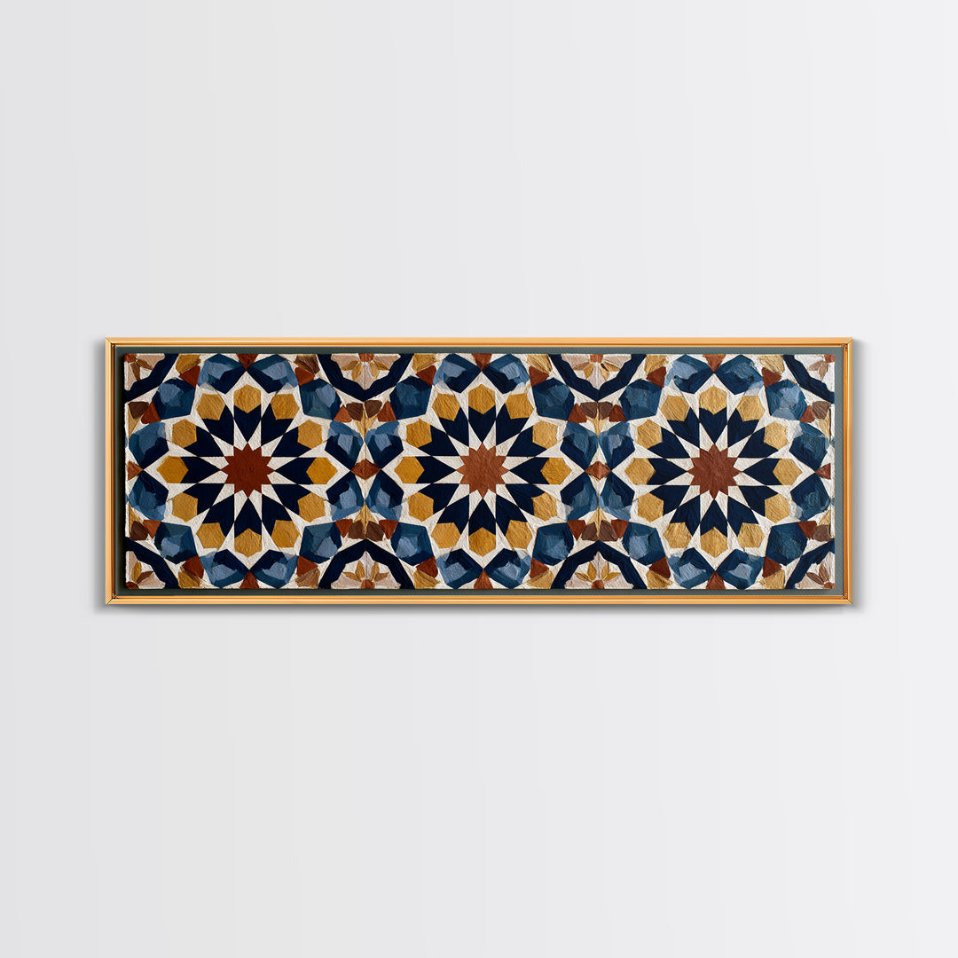 Moroccan Sacred Tile Star Pattern Canvas Print, Sacred Geometry Art, Minimalist Decor, Living Room Decor, Oil Painting, SGA-3x1-88