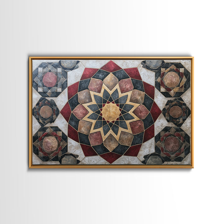 Moroccan Sacred Tile Star Pattern Framed Canvas Print, Sacred Geometry Art, Living Room Decor, Geometry, Mandala Wall Art, SGA-3x2-28