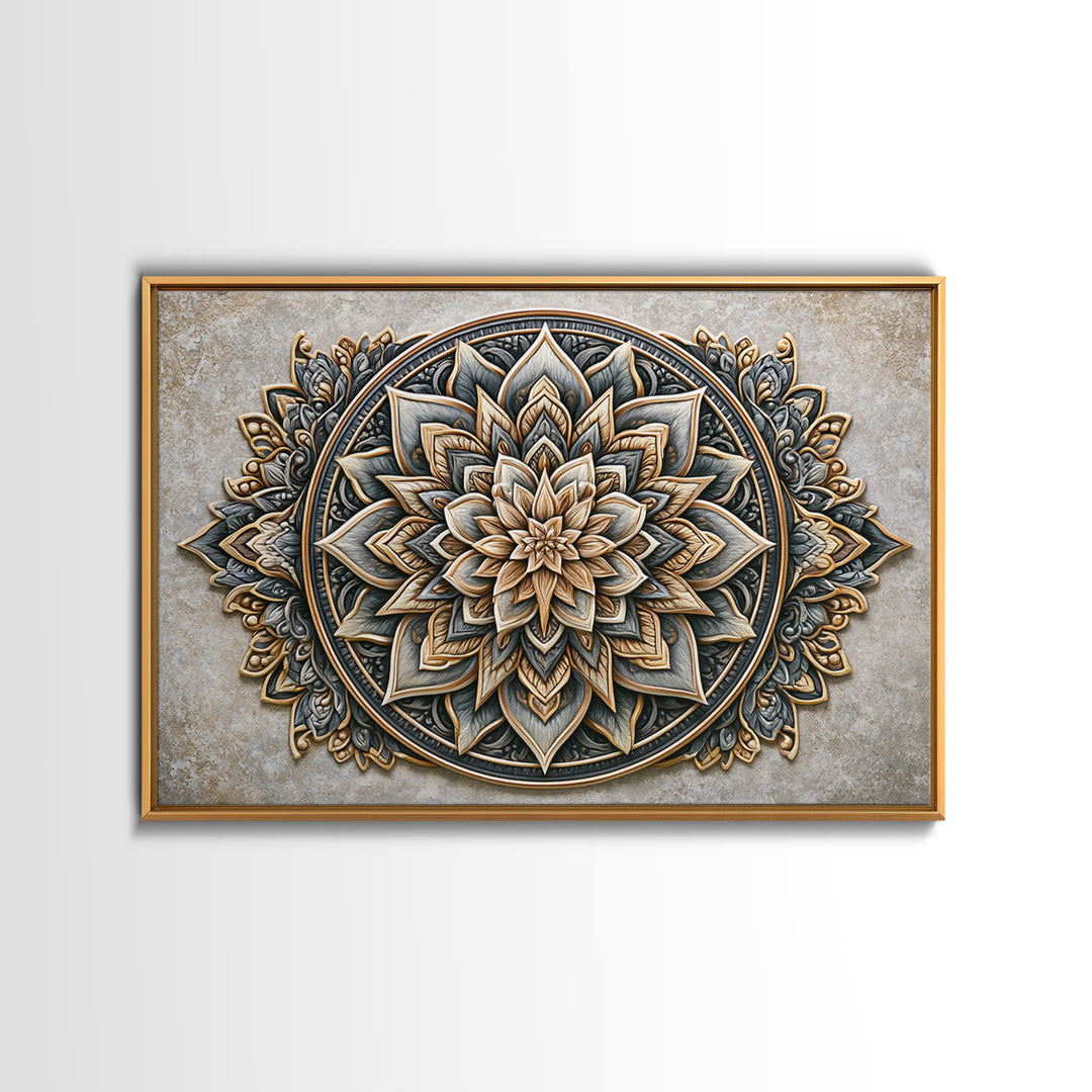 Mandala Lotus with Precise Radial Symmetry Canvas Print, Sacred Geometry Art, Midcentury Modern, Living Room Decor, Geometry, SGA-3x2-54