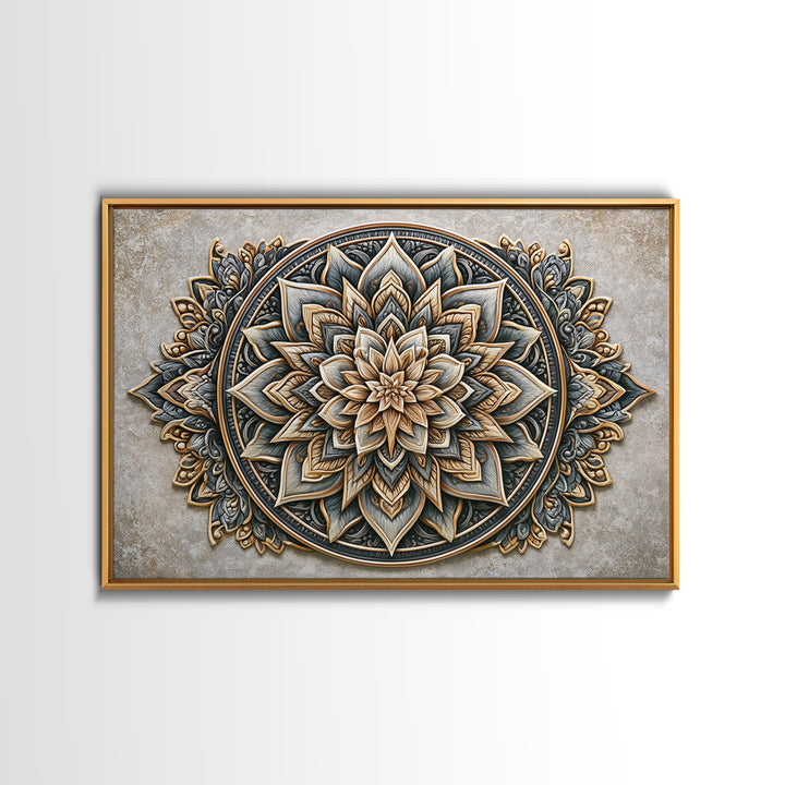 Mandala Lotus with Precise Radial Symmetry Canvas Print, Sacred Geometry Art, Midcentury Modern, Living Room Decor, Geometry, SGA-3x2-54