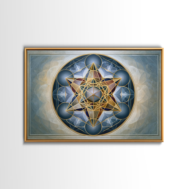 Metatron Cube with Celestial Background Framed Canvas Print, Sacred Geometry Art, Digital Art, Living Room Decor, Oil Painting, SGA-3x2-55