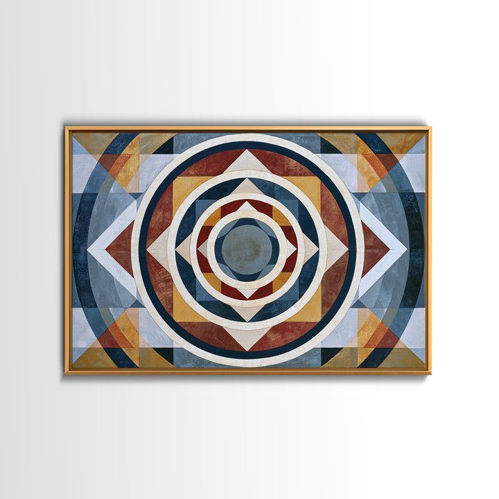 Concentric Circles and Triangles Canvas Print, Sacred Geometry Art, Wabi Sabi Art, Living Room Decor, Oil Painting, Geometry, SGA-3x2-61
