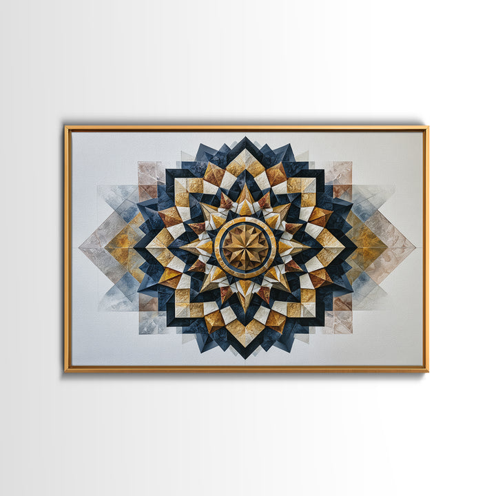 Black and Gold Geometric Rosette Framed Canvas Print, Sacred Geometry Art, Home Decor, Living Room Decor, Fine Art, Geometry, SGA-3x2-64