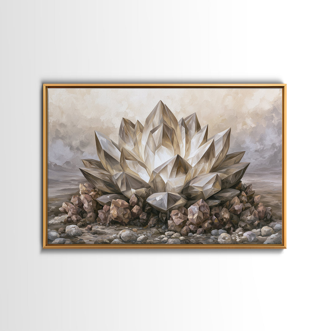 Crystal Lotus Arrangement Canvas Print, Sacred Geometry Art, Neutral Decor, Living Room Decor, Fine Art, Geometry, Wall Decor, SGA-3x2-72