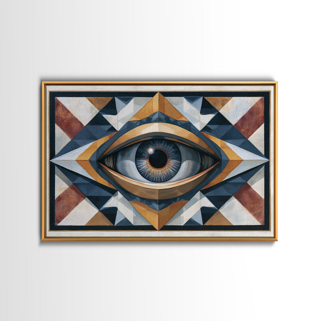 Cosmic Eye Inside Geometric Frame Framed Canvas Print, Sacred Geometry Art, Living Room Decor, Abstract Art, Geometry, SGA-3x2-95
