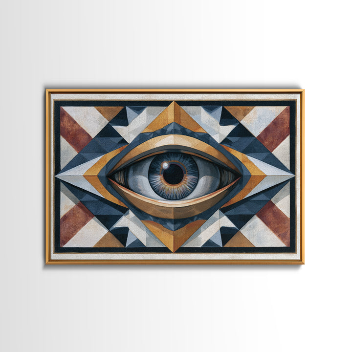 Cosmic Eye Inside Geometric Frame Framed Canvas Print, Sacred Geometry Art, Living Room Decor, Abstract Art, Geometry, SGA-3x2-95