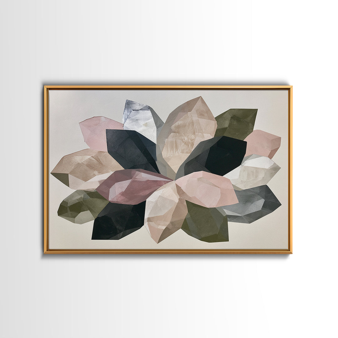 Crystal Lotus Arrangement Framed Canvas Print, Sacred Geometry Art, Art Print, Living Room Decor, Oil Painting, Geometry, SGA-3x2-96