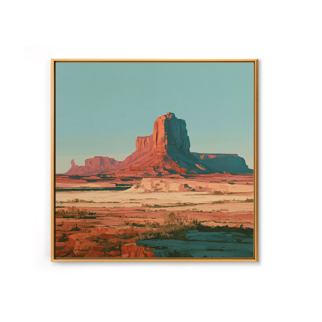 Desert Mesas in Terracotta and Turquoise Framed Canvas Print, Southwestern Art, Modern Decor, Southwestern Decor, Mesa, SOU-1x1-1