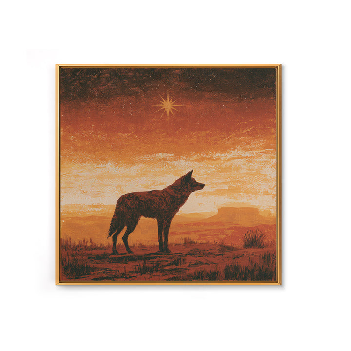 Coyote Silhouette Beneath Starry Sky Framed Canvas Print, Southwestern Art, Neutral Decor, Southwestern Decor, Fine Art, Mesa, SOU-1x1-63