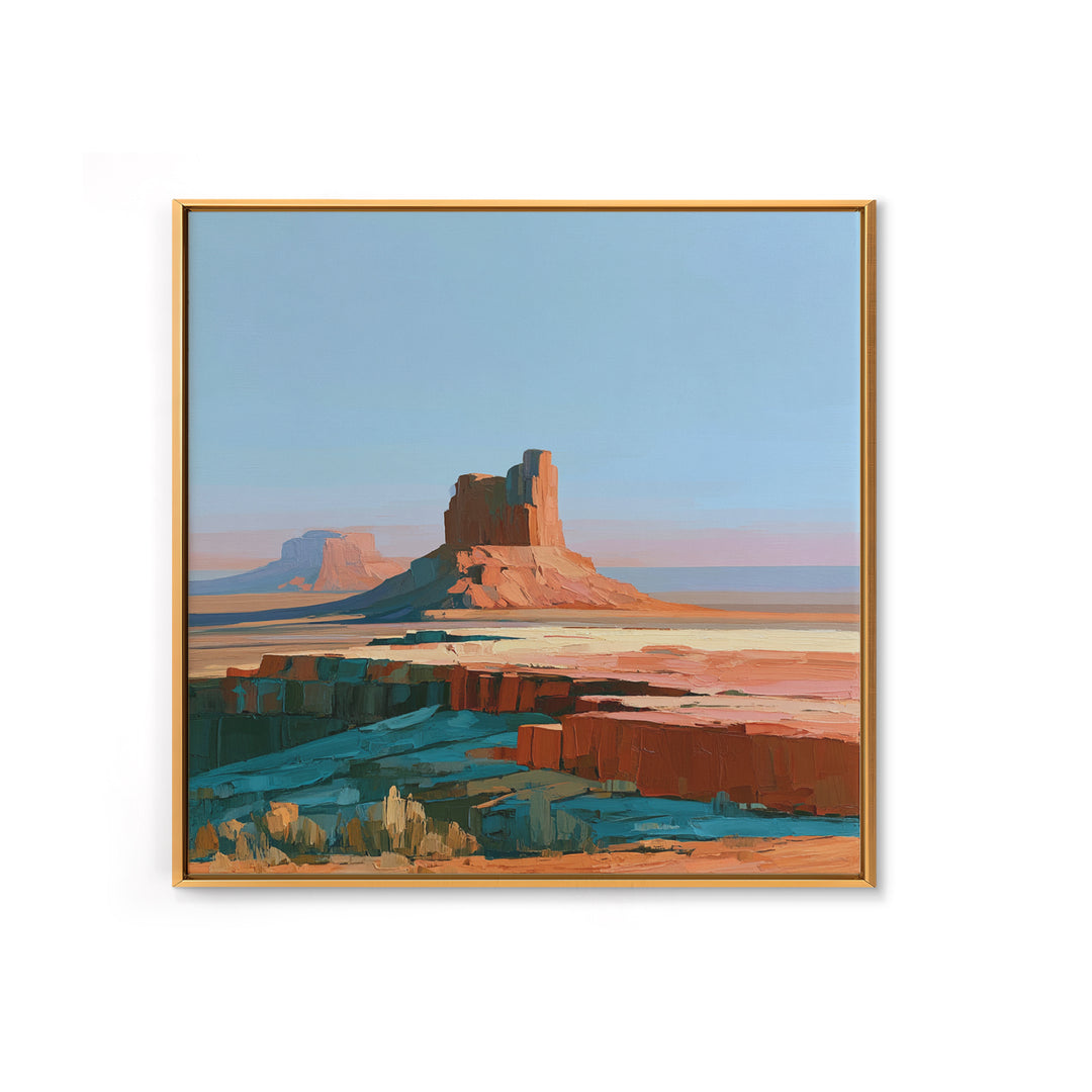 Desert Mesas in Terracotta and Turquoise Framed Canvas Print, Southwestern Art, Southwestern Decor, Watercolor Art, Mesa, SOU-1x1-73